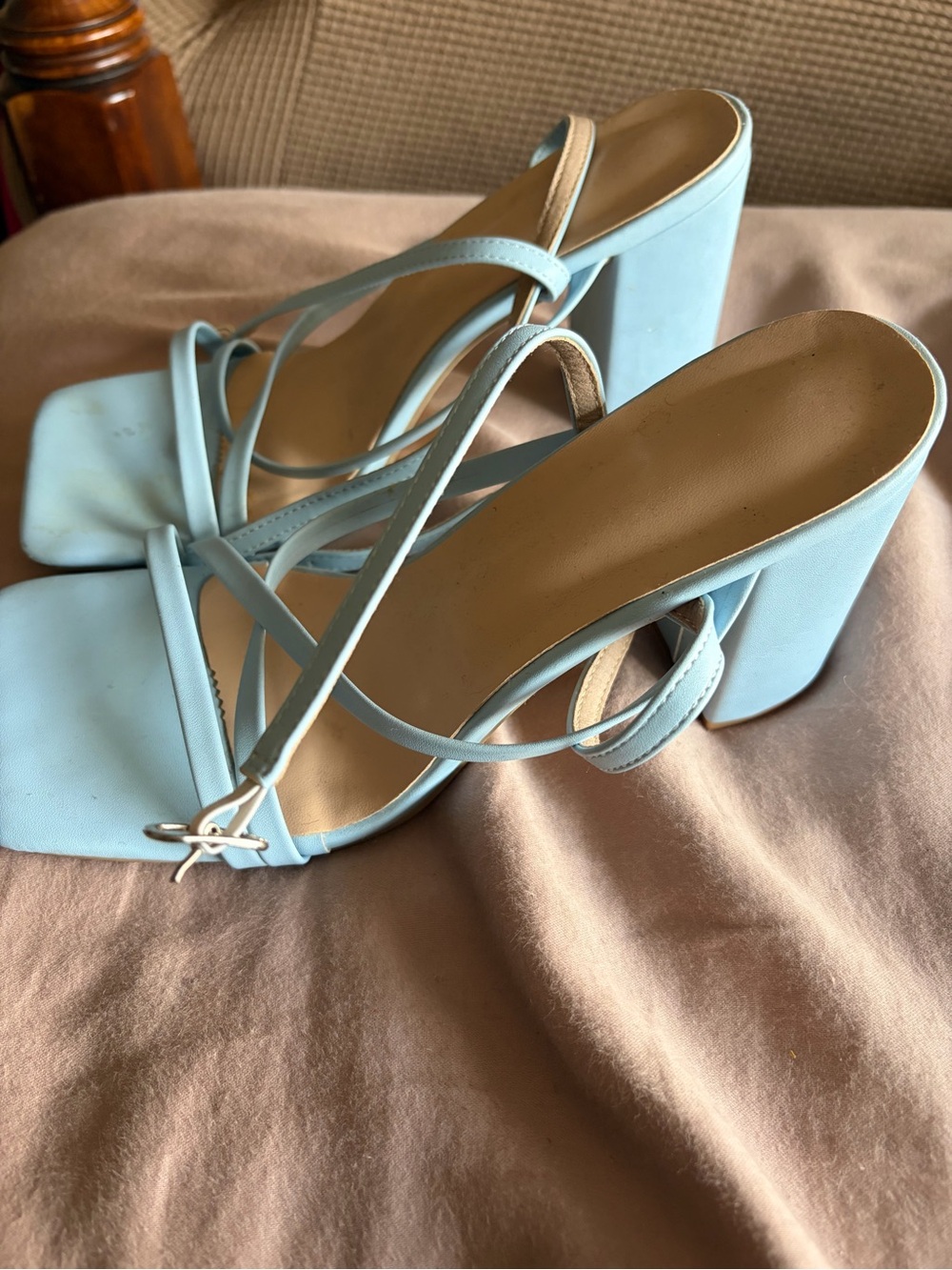 Light Blue Strappy Block Heel Sandals